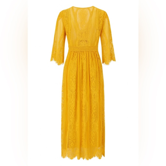 Blue Rain Yellow Lace Maxi Kimono - Picture 2 of 5